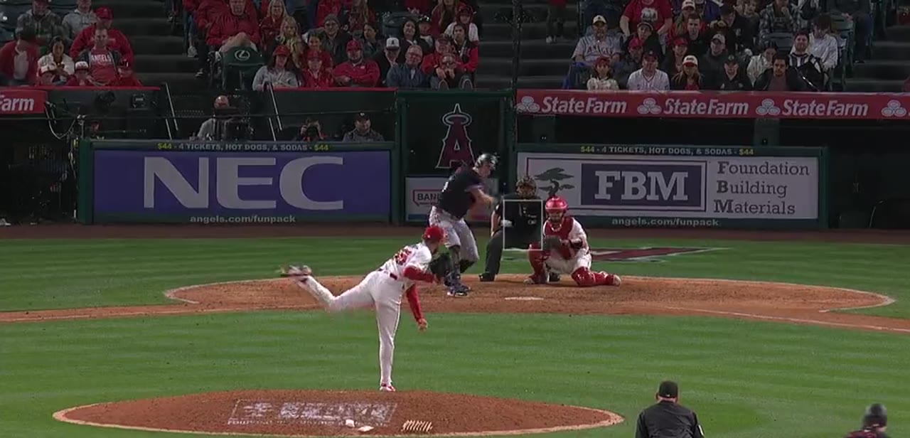 Max Kepler mid-swing against Matt Moore, frozen just before contact